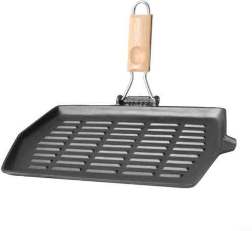 Qualoramall Sartén antiadherente de hierro fundido de 21 x 35 cm con distribución uniforme del calor, revestimiento sin PFOA, estriada para una cocción más saludable y plegable de haya Woo que ahorra