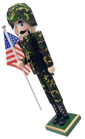 Uonlytech Figurine Casse-Noisette Américain en Bois Massif Décoration de Table Patriotique 25 CM Ornement Casse-Noisette pour Noël Fête Nationale et Bureau Présent Militaire Élégant