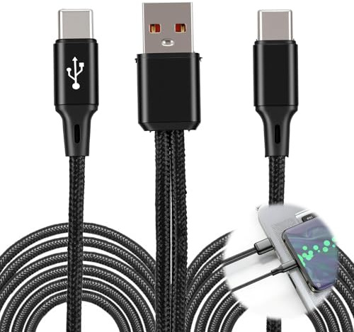 Dual USB C Cable Charging Splitter 1 to 2, Multi USB C Charger Cable 2 in 1, USB A to USB C 6A Sync Fast Charging Adapter, Split Male Plug Charger Cord for Phones Tablets Data Transfer Devices 1.2 m