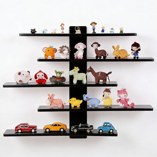 URCheers Floating Wall Shelf Black PVC Shelf 5 Tier Floating Shelf Hanging Shelf Decorative Shelf for Collectibles, Figures, Shot Glasses, Toys, Mini Decorations