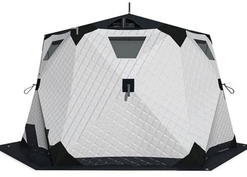 Isfisketält – isolerat bärbart hexagonskydd med golvmatta för 6–10 personer – popup-vinteris fiskehus
