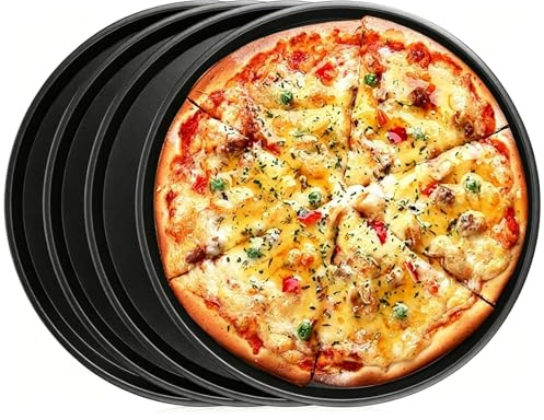 YuLiMirich 4 stycken pizza bakplåtsset, 29 cm rund pizzaplåt för bakning och servering, pizza bakplåt med non-stick-beläggning, lätt att rengöra, diskmaskinssäker
