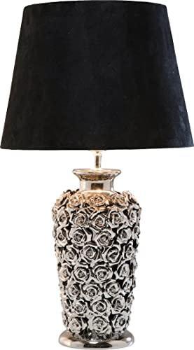 Kare Design Lampe à Poser Rose, Noir/Argent, Faïence, Motif de Roses, Lampe de Table, Lampe Salon, Deco Intérieur, Décoration Chambre, Couloir, 59x34x34 cm (Ampoule Non Incluse)