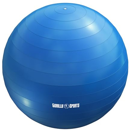 GORILLA SPORTS® Gymnastikball 55/65/75 cm, bis 500 kg, Anti-Burst, Farbwahl | Mit Luftpumpe und rutschfester Oberfläche; Sitzball Büro, Yoga Ball, Balance Ball, Fitnessball, Trainingsball