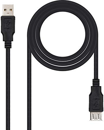NanoCable 10.01.0202-BK - Cable de extensión USB 2.0, macho, negro, 1mts