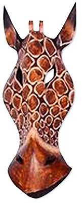 TEMPELWELT Maske Holzmaske Giraffe Kopf Wanddekoration Höhe 30 cm aus Holz, Kunsthandwerk im afrikanischen Stil aus Bali Lombok handgefertigt