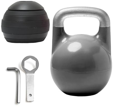 Kettlebell Kings Adjustable Competition Kettlebell - Adjustable Weight from 26 lb to 70 lb - Includes 7 Weight Plates for Strength Training at Home or Gym - Durable Steel Shell for Long-Lasting Use