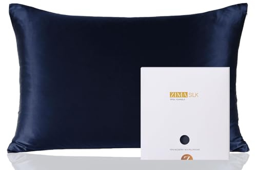 ZIMASILK 100% Pure Mulberry Silk Pillowcase for Hair and Skin Health,Soft and Smooth,Both Sides Premium Grade 6A Silk,600 Thread Count,with Hidden Zipper,1pc(Standard 20''x26'',Navy Blue)