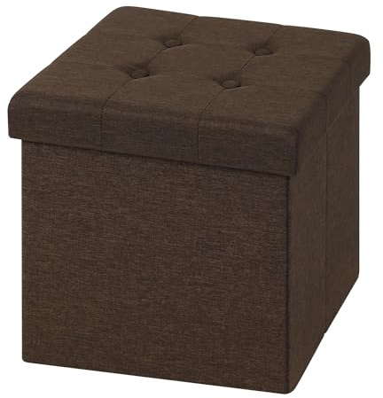 WOLTU® Sitzhocker mit Stauraum Sitzwürfel Sitzbank faltbar Truhen Aufbewahrungsbox, Deckel abnehmbar, Gepolsterte Sitzfläche aus Leinen, 38x38x38CM(LxBxH), Braun