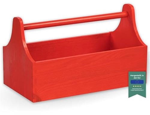 LAUBLUST Werkzeugkiste aus Holz - Werkzeugkasten mit Griff - Rot, 34 x 18 x 20 cm | Werkzeugkoffer leer - Männerhandtasche | Präsentkorb zum Befüllen - FSC®