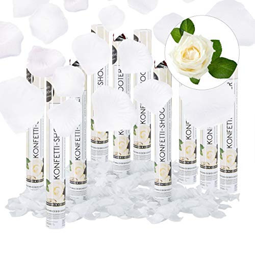 Relaxdays Set da 10 Cannoni Spara-Coriandoli, Petali di Rosa, per Matrimoni e Promesse, Gittata 8 m, 40 cm, Bianchi