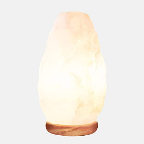 Himalayan Glow Lampada in cristallo di sale bianco, luce notturna in sale naturale, realizzata a mano con base in legno di margheriere e lampadina di sale, dimmerabile certificato ETL | 2,33,2 kg (2