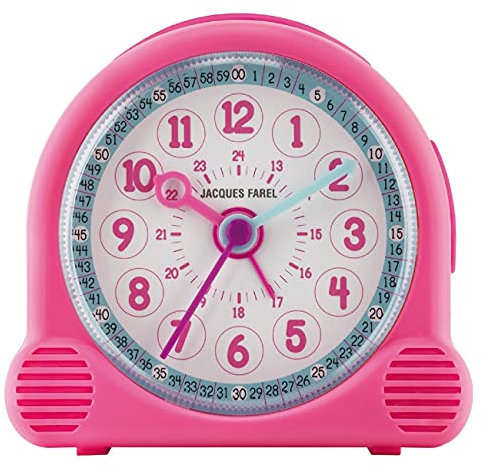 JACQUES FAREL Happy Learning Kinder-Wecker Lernwecker Mädchen Rosa Mint ohne Ticken Snooze Analog Quarz ACL 01