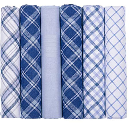 Mens Handkerchiefs 100% Cotton Boxed Hankies Hankys Mens Quality Gift 6/7 Pack (6, Blue Checked)