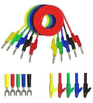 Aofan Multimeter Double-ended Stackable Banana Plug Test Leads Includes 5 pcs Insulated Full Protective Crocodile Clips, 5 pcs Test Fork Clip（15pcs/set）