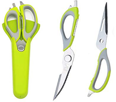 Multifunction Kitchen Scissors, 7-in-1 Heavy Duty Stainless Steel Culinary Scissor with Magnetic Holder, Detachable Household Kitchen Shear for Cut Poultry Bone Vegetables Fruit Seafood (Green)