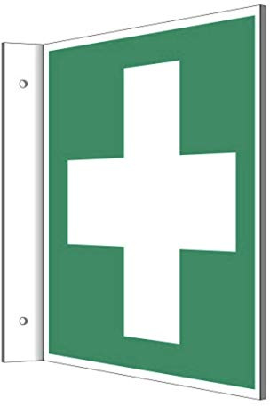 Fahnenschild Erste Hilfe Kreuz Kunststoffplatte 20x20cm nachleuchtend von MBS-FIRE