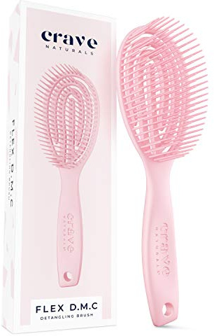 Crave Naturals FLEX DMC Detangling Brush for Natural Textured Hair - Flexible Hair Brush Detangler for Curly, Frizzy, Thick Hair - ROUND (Plastic)