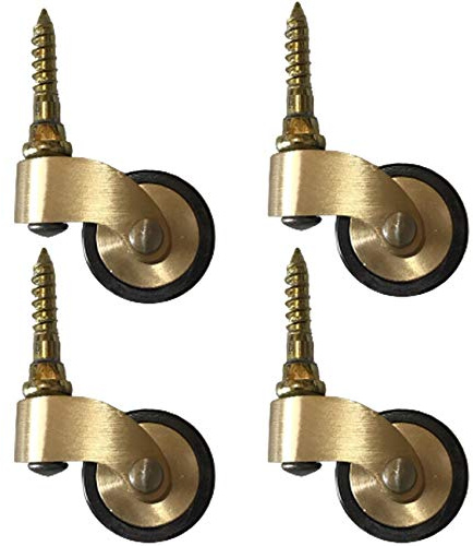 4 Stück Möbelrollen aus massivem Messing,Antik Vintage Gummierten Räder,Lenkrollen Transportrollen,360 ° Drehrad,25mm Rollen,Klavierrollen,Poliertes Messing,150 kg Last,Mit Schrauben