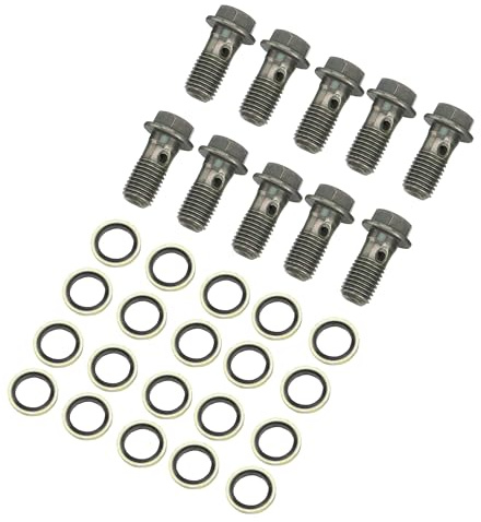 WOOSTAR Edelstahl M10 x 1.25 Hohlschrauben Bremsadapter mit M10 Kupfer Unterlegscheiben Packung mit 10