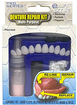 Instant Smile Denture Repair Kit Multi Purpose 10 False Teeth | Multi Purpose Kit for Replacing Missing or Broken Teeth. Re-Lines Loose Appliances. Repairs Fractures.