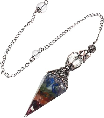 TOFBS Péndulo Cónico Multicolor Chakra Cuarzo Natural Radiestesia Adivinación Cristal Terapéutico Meditación Equilibrio Energético