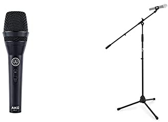 AKG P3s Professional Dynamic Live Vocal Microphone & Tiger MCA68-BK Microphone Boom Stand, Mic Stand with Free Mic Clip - Black