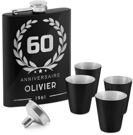 Maverton Flasque personnalisée de 200 ml pour lui | Portable Flasque pour voyageur, Set avec 4 verres à shot, Idee Cadeau Homme, Cadeau Anniversaire Homme, Pour ami