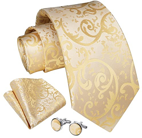 Enlision Beige Cravate pour Hommes Paisley Cravate Mouchoir Boutons de Manchette Ensemble Mariage
