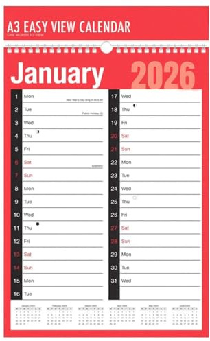 VR Angel 2026 Calendar A3 Easy to View Monthly Wall Planner Month to View Spiral Bound Calendar for Home Business Office School (A3 Easy to View)