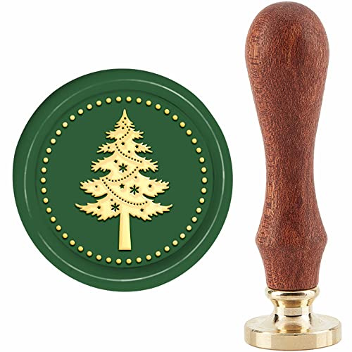 craspire Weihnachtsbaum-Wachs-Siegelstempel Schneeflocke-Siegelstempel 30 mm/1.18 Zoll Abnehmbarer Messingkopf-Siegelstempel Mit Holzgriff Einladungen Grußkarten