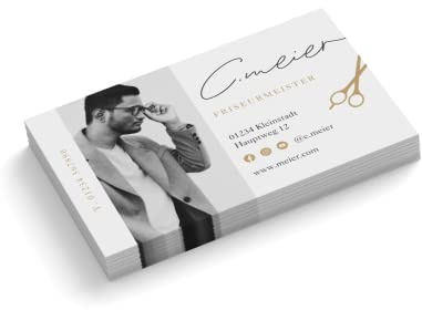 Visitenkarten personalisiert | mit Foto | Design Friseur | 1-seitig | Querformat | Menge + Farbe + Papier zur Auswahl | selbst gestalten | hochwertiger Druck (Gelb, 100 Stück)