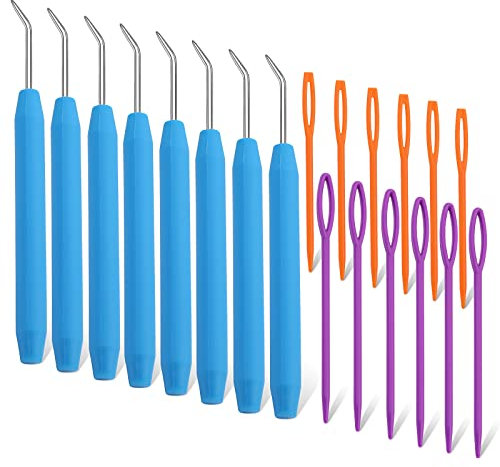 WONVOC Loom Strickhaken-Set, Häkelnadel-Set, 8 Stück, blaue Strick-Webstuhl-Haken mit 12 bunten Kunststoff-Nähnadeln zum Stricken von Webstühlen, Strickbrettern