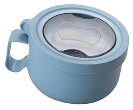 Fockety Tazón Térmico, Práctica Tapa Transparente Fácil de Limpiar Tazón de Almuerzo Portátil Al Vacío de 850 Ml para de Frutas (Azul)