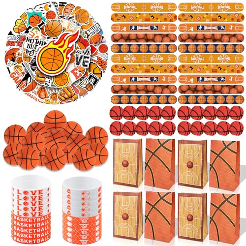 Basketfestfavoriter - 150 st tillbehör, armband, klistermärken, mini bollar, slaparmband, presentpåsar, radergummi, student, barn, basketälskare