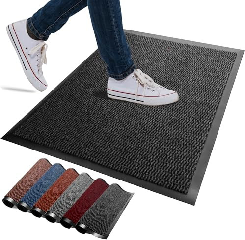 FB FunkyBuys Washable Door Mats Indoor & Outdoor - Non-Slippery Heavy Duty Doormats Indoor - Highly Absorptive Rubber Door Mat - Perfect for Kitchen, Home and Hotel Entrance (Anthracite, 40x60 CM)