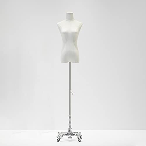 Rozhuhro Damenbüste Mannequin Torso, Höhe Verstellbarer Schaufensterpuppe Körper, Schneiderpuppe Weibliche für Bekleidungsgeschäft Kleider,Four Wheels,A