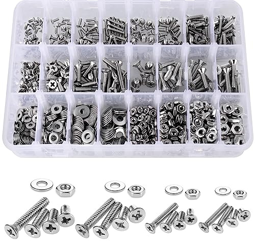 900PCS Nuts and Bolts Assortment Kit for Home Projects - Stainless Steel Machine Screws Assortment Kit, SAE Assorted Screw Set, Phillips Flat Head Screws Washers Nuts with Case (#4-40#6-32#8-32#10-24)