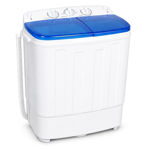 Pataku Portable Washing Machine(Upward Drainage), Compact Twin Tub Mini Washing Machine, 17.6 LBS Washer and Dryer Combo, Semi-Automatic for Apartment, Dorms, RVs, Camping (White & Blue)