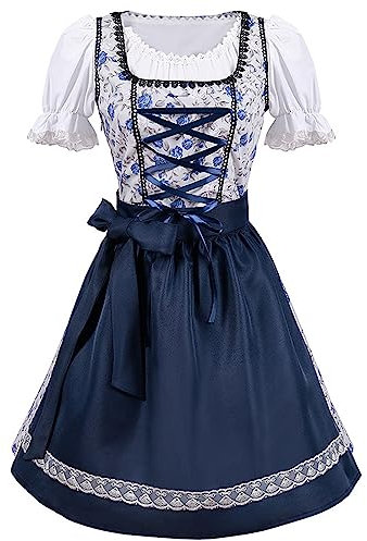 XIUH Robe pour Femme médiévale Robe pour Femme Costume de Danse de soirée Cosplay Robe Gothique rétro Oktoberfest Mini Jupe Faux Chemisier (Blue-O, XL)