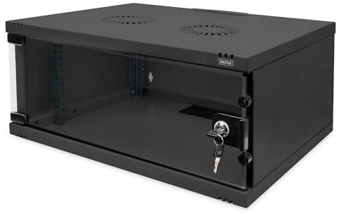 DIGITUS Armadio di rete - Rack 19 pollici 4 U - non montato - montaggio a parete - profondità 400 mm - Capacità di carico 60 kg - porta in vetro - serie SOHO - nero