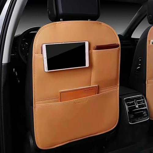 ZHSDMB 2 Stück Auto Rücksitz Anti Kick Pad für VW Tiguan 2021 2022 2023, Wasserdicht Leder Rückenlehne Anti-Kick Pads Autositz RüCkenschutz Auto Organizer Kinder Autositz Organizer,Brown