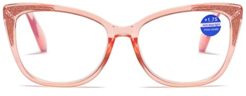 KOOSUFA Mode Katzenaugen Lesebrille Anti Blaulicht Damen Cateye Federscharnier Hornbrille Lesehilfen Sehhilfe Anti Müdigkeit Lesebrillen mit Stärke Orange, 3.5