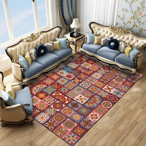 Kunsen 200X300CM Teppich Zuschneidbar Niedrigfloriges Wohnzimmer, Schlafzimmer, rutschfestes Arbeitszimmer, maschinenwaschbar und schmutzabweisend Waschbar rutschfest Rot Flickenteppich Vorzim