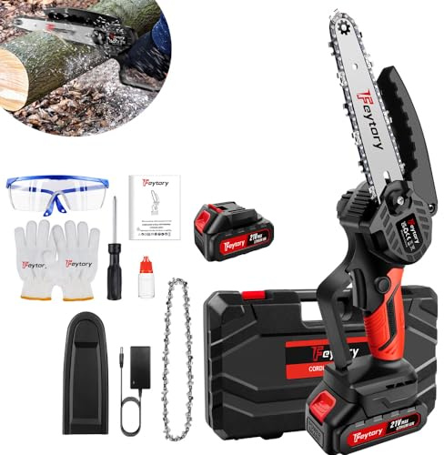Qimu Akku Kettensäge 6 Zoll Mini Kettensäge Elektro mit Akku 1500mAh Mini Kettensäge mit 2 Ketten, Handkettensäge Akku Bürstenloser Motorsäge, Tragbare Einhand-Elektrokettensäge für Gartenbäume Holz