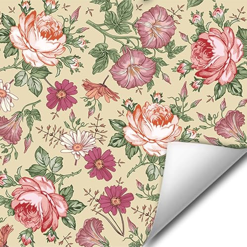 Carta da parati autoadesiva, con fiori, colore rosso, motivo floreale, per soggiorno, casa, camera da letto (40 cm x 600 cm)