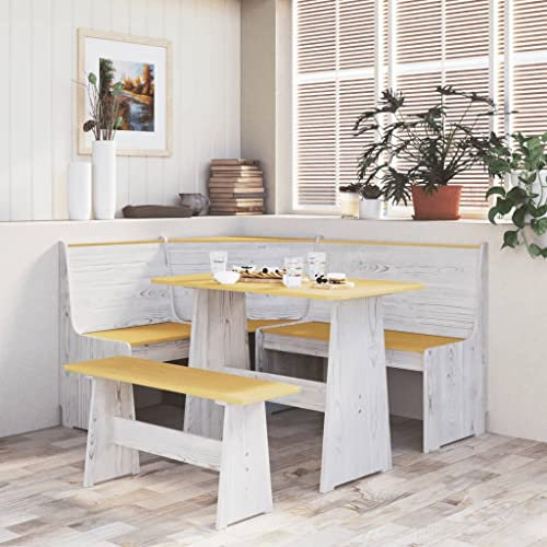 Hommdiy Eckbank mit Rückenlehne Esszimmerbank Küchenbank Sitzbank Holzbank Bank Massivholzbank Wohnzimmer 151cm Massivholz 1 x Eckbank,Honigbraun und Weiß