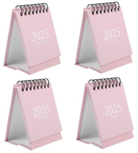 SHINEOFI 4 Stück Tischkalender 2025 Tischkalender mit Spiralbindung 2024 Mini- geburtstagskalender schülerkalender kleine für Tisch Papier Rosa