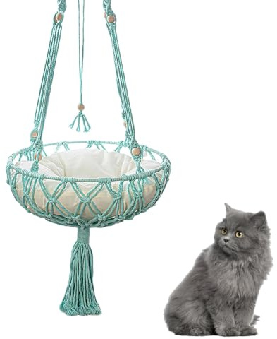 Columpio para gatos montado en la pared, cama columpio para gatos con ventana, hamaca de macramé para ventanas, hamaca de macramé, columpio para gatos | Estantería de seguridad para gatos con anillo