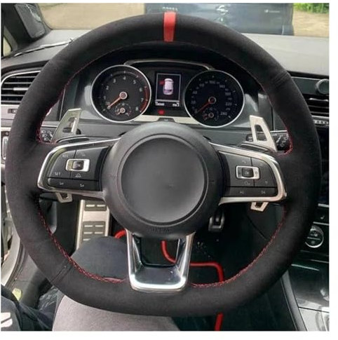 Lenkradbezug Für VW Für Golf 7 Für GTI R MK7 Für Polo Für Scirocco 2015 2016 Auto Lenkrad Abdeckung Hand Nähen Geflecht Wildleder Lenkradhüllen(6)